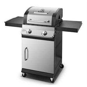 dyna-glo 2-burner stainless steel premier propane gas grill in silver finish