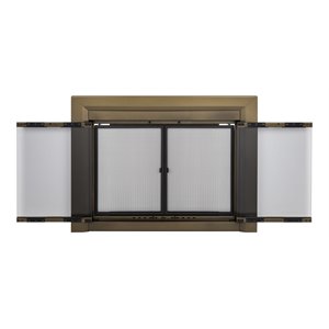 pleasant hearth cahill metal medium cabinet-style fireplace doors in brass