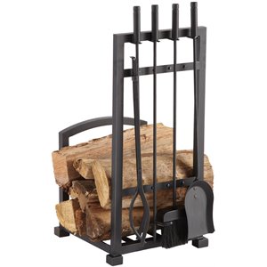 pleasant hearth harper transitional metal log rack with tools in antique black