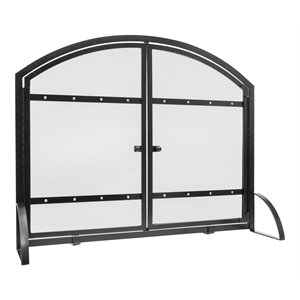 Pleasant Hearth Harper Metal Fireplace Screen with Doors in Antique Black