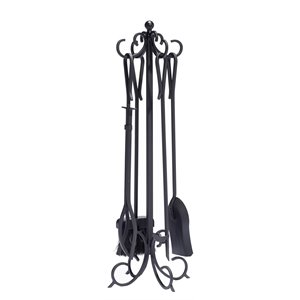 pleasant hearth 5-piece transitional metal scroll fireplace toolset in black