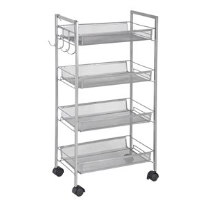 greenway 4-tier transitional metal mobile storage cart with side hooks in silver