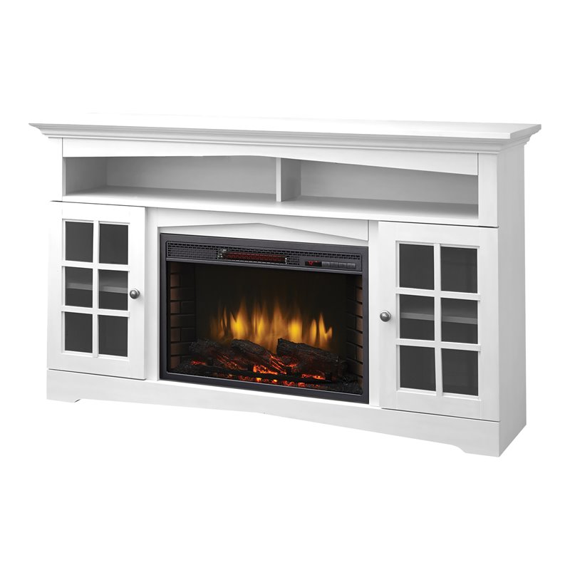 Muskoka Huntley 65 Transitional Wood TV Stand with Fireplace Insert in  White