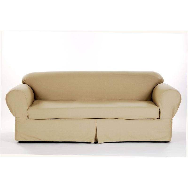 Brushed Cotton Twill 2 Piece Loveseat Slipcover in Khaki
