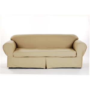 Brushed Cotton Twill 2 Piece Loveseat Slipcover in Khaki