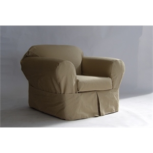 Brushed Cotton Twill 2 Piece Chair Slipcover in Khaki