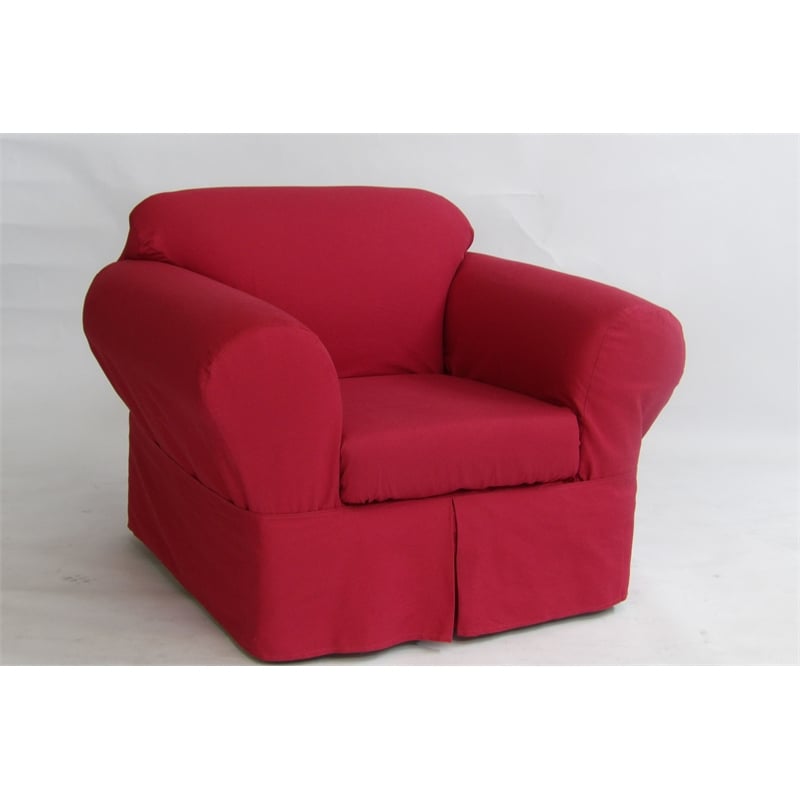 Cotton Twill 2 Piece Chair Chair Slipcover in Red