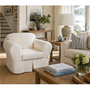 Brushed Cotton Twill 2 Piece Chair Slipcover in Natural