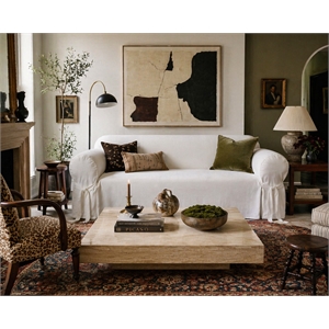 Cotton Twill One Piece Sofa Slipcover in White