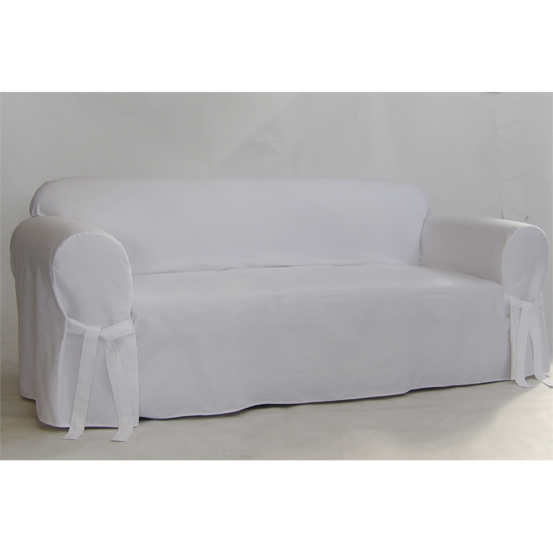 Cotton Twill One Piece Sofa Slipcover in White