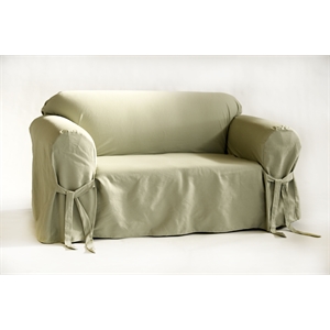 cotton twill one piece loveseat slipcover in sage green