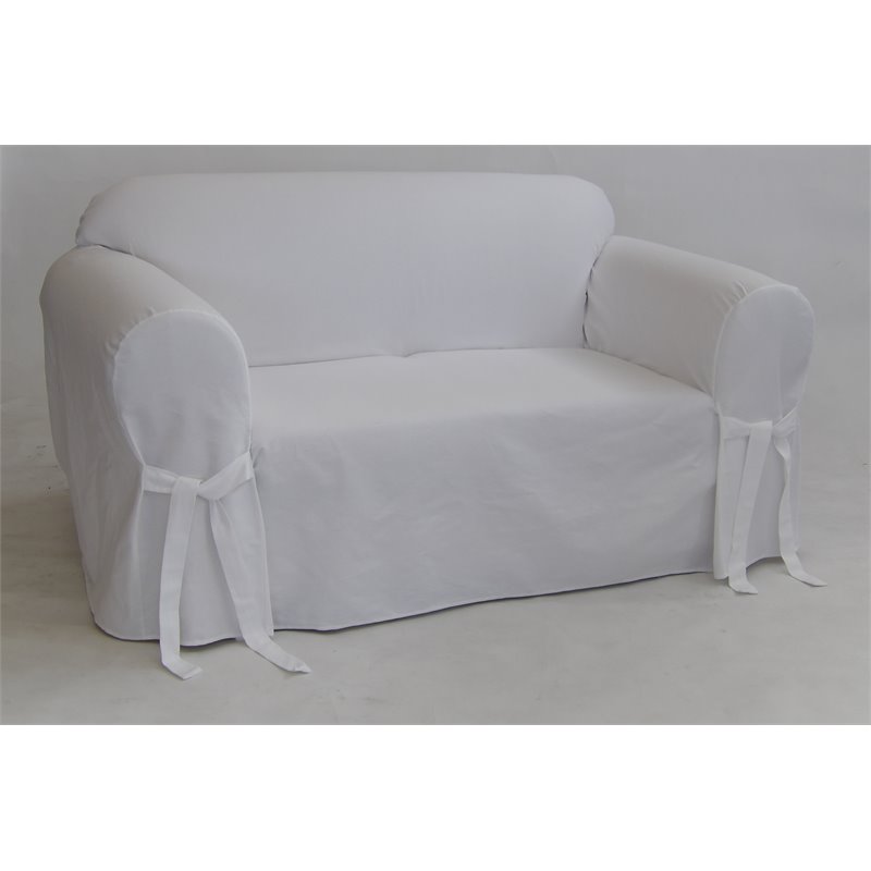 Cotton Twill One Piece Loveseat Slipcover in White