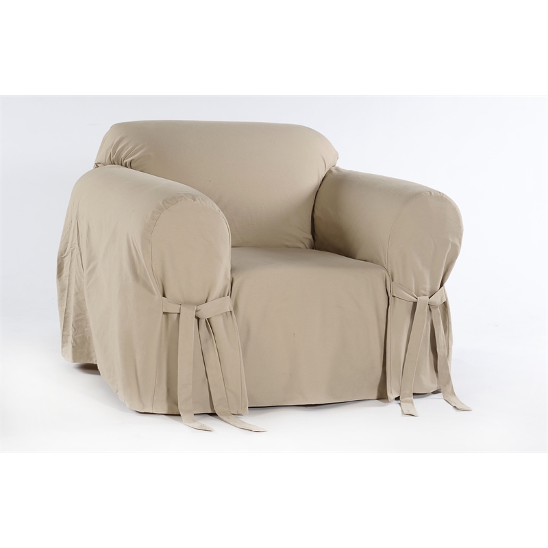 Cotton Brushed Twill One Piece Slipcover in Khaki
