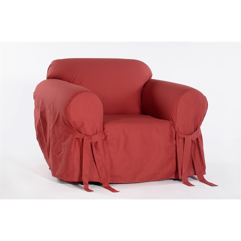 Cotton Twill One Piece Chair Slipcover in Red