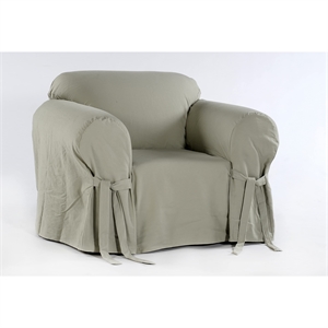 Cotton Twill One Piece Chair Slipcover in Sage Green