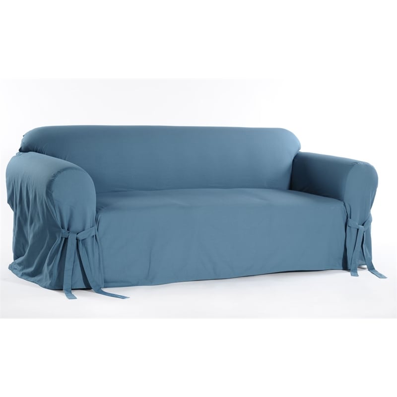 Cotton Duck One Piece Sofa Slipcover in Blue