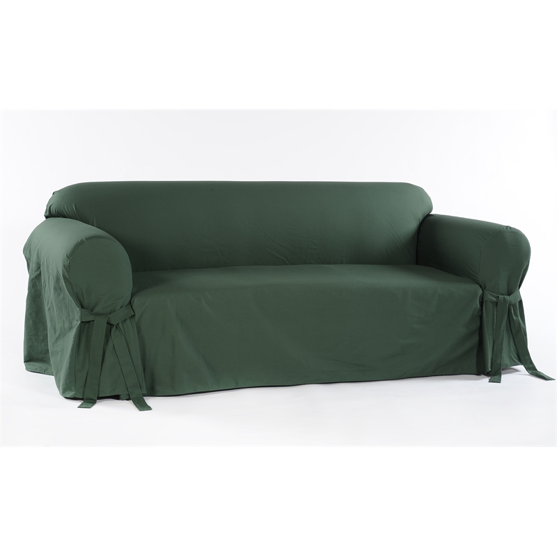 Cotton Duck One Piece Sofa Slipcover in Hunter Green