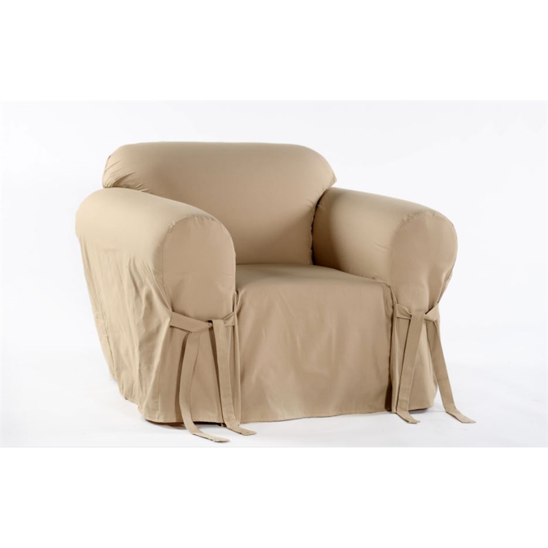 Cotton Duck One Piece Chair Slipcover in Tan