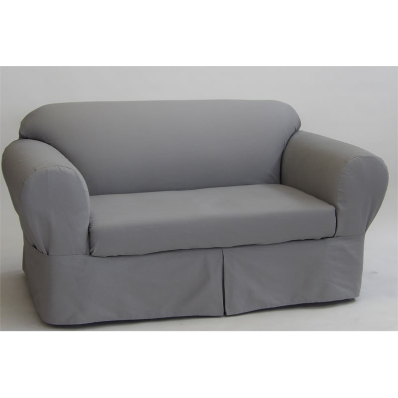 Cotton Twill 2 Piece Sofa Slipcover in Gray