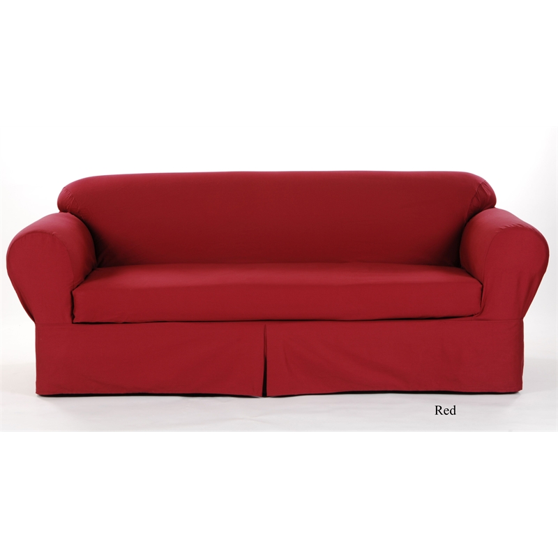 Cotton Twill 2 Piece Sofa Slipcover in Red