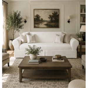 Cotton Twill 2 Piece Sofa Slipcover in White