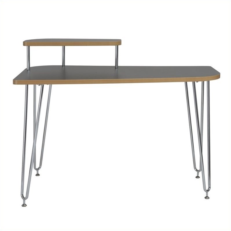 Eurostyle Hanh Left Shelf Desk in Gray and Chrome