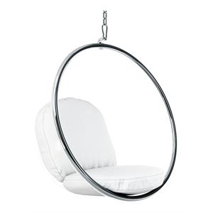 Aron Living 42&quot Vinyl and Steel Hanging Bubble Chair in White