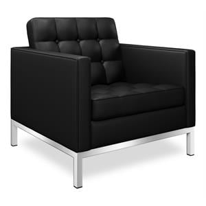 Aron Living Rolina 31&quot Real Leather and Stainless Steel Armchair in Black