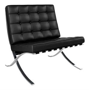 Aron Living Pavilion 30&quot Real Leather and Stainless Steel Lounge Chair in Black