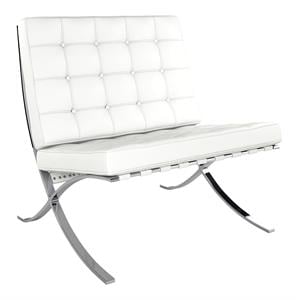 Aron Living Pavilion 30&quot Real Leather and Stainless Steel Lounge Chair in White