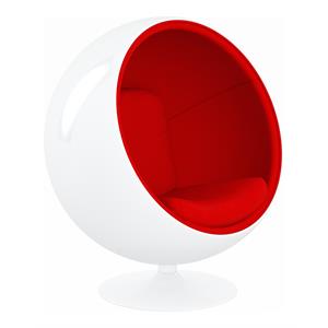 Aron Living Pod Chairs 52&quot Fiberglass and Cotton Ball Chair in Red