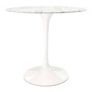 Aron Living Rose 32&quot Round Artifical Marble and Metal Dining Table in White