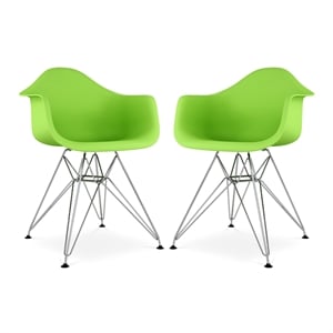Aron Living Tower 18&quot Plastic and Chrome Steel Armchairs in Green (Set of 2)