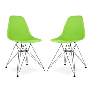 Aron Living Tower 17&quot Plastic and Chrome Steel Dining Chairs in Green (Set of 2)