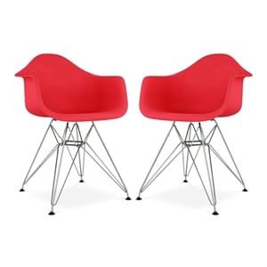 Aron Living Tower 18&quot Plastic and Chrome Steel Armchairs in Red (Set of 2)