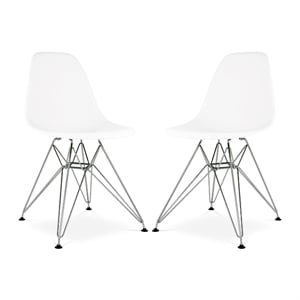 Aron Living Tower 17&quot Plastic and Chrome Steel Dining Chairs in White (Set of 2)