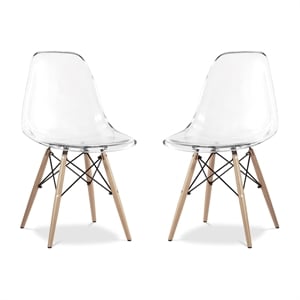 Aron Living Pyramid 17.5&quot Plastic and Wood Dining Chairs in Clear (Set of 2)