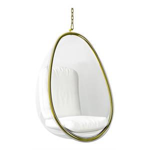 Aron Living 46.5&quot Vinyl Scoop Hanging Chair with Steel Frame in Gold