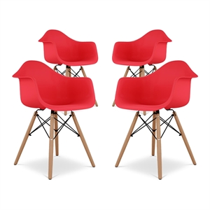 Aron Living Pyramid 17.5&quot Plastic and Beech Wood Armchairs in Red (Set of 4)