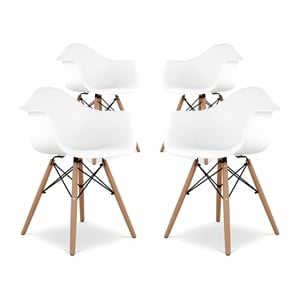 Aron Living Pyramid 17.5&quot Plastic and Beech Wood Armchairs in White (Set of 4)