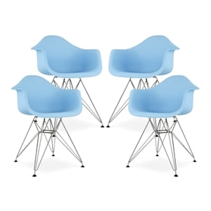 Aron Living Tower 18&quot Plastic and Chrome Steel Armchairs in Blue (Set of 4)