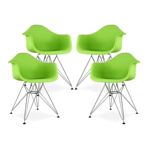Aron Living Tower 18&quot Plastic and Chrome Steel Armchairs in Green (Set of 4)