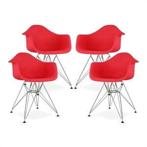 Aron Living Tower 18&quot Plastic and Chrome Steel Armchairs in Red (Set of 4)