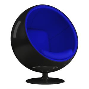 Aron Living Pod Chairs 52&quot Fiberglass and Cotton Ball Chair in Blue/Black Shell