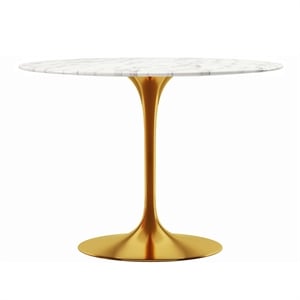 Aron Living Rose 40&quot Round Artifical Marble and Metal Dining Table in Gold