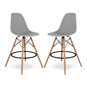 Aron Living Pyramid 28&quot Plastic and Wood Counter Stools in Gray (Set of 2)