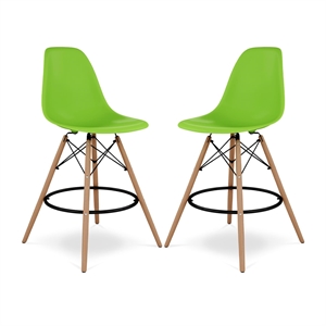 Aron Living Pyramid 28&quot Plastic and Wood Counter Stools in Green (Set of 2)