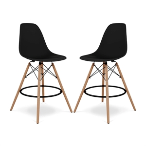 Aron Living Pyramid 28&quot Plastic and Wood Counter Stools in White (Set of 2)