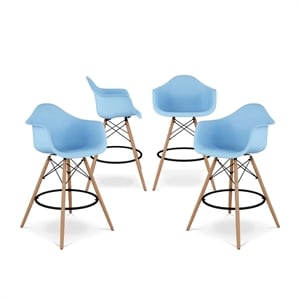 Aron Living Pyramid 28&quot Plastic Counter Stools with Arms in Blue (Set of 4)