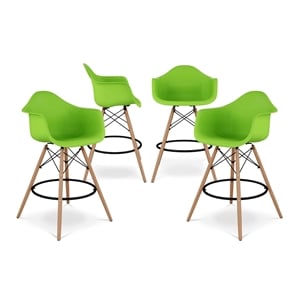 Aron Living Pyramid 28&quot Plastic Counter Stools with Arms in Green (Set of 4)
